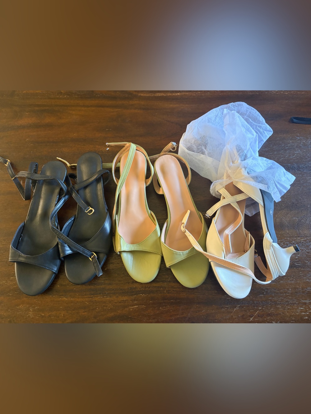 3 Pair Women’s Heeled Sandals Lot Size 9 EU 40 Black Green Cream NEW